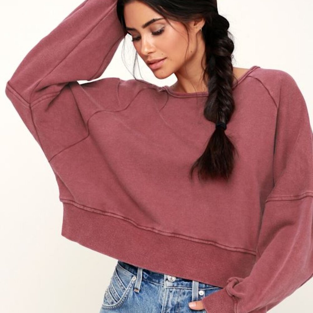 Lulus Twist Connection Washed Burgundy Backless Cropped Sweater Top Red - Size S